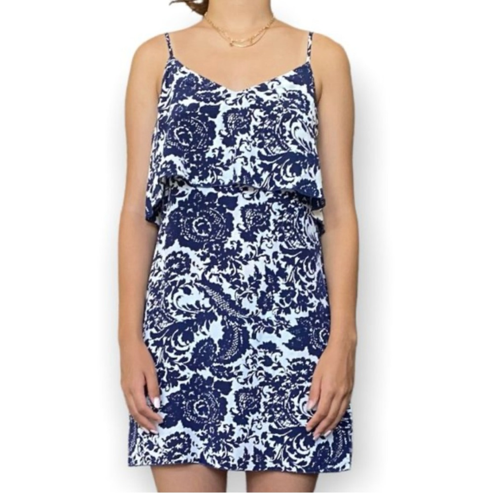 Intermix Silk Mini Dress Blue Paisley Size Medium
